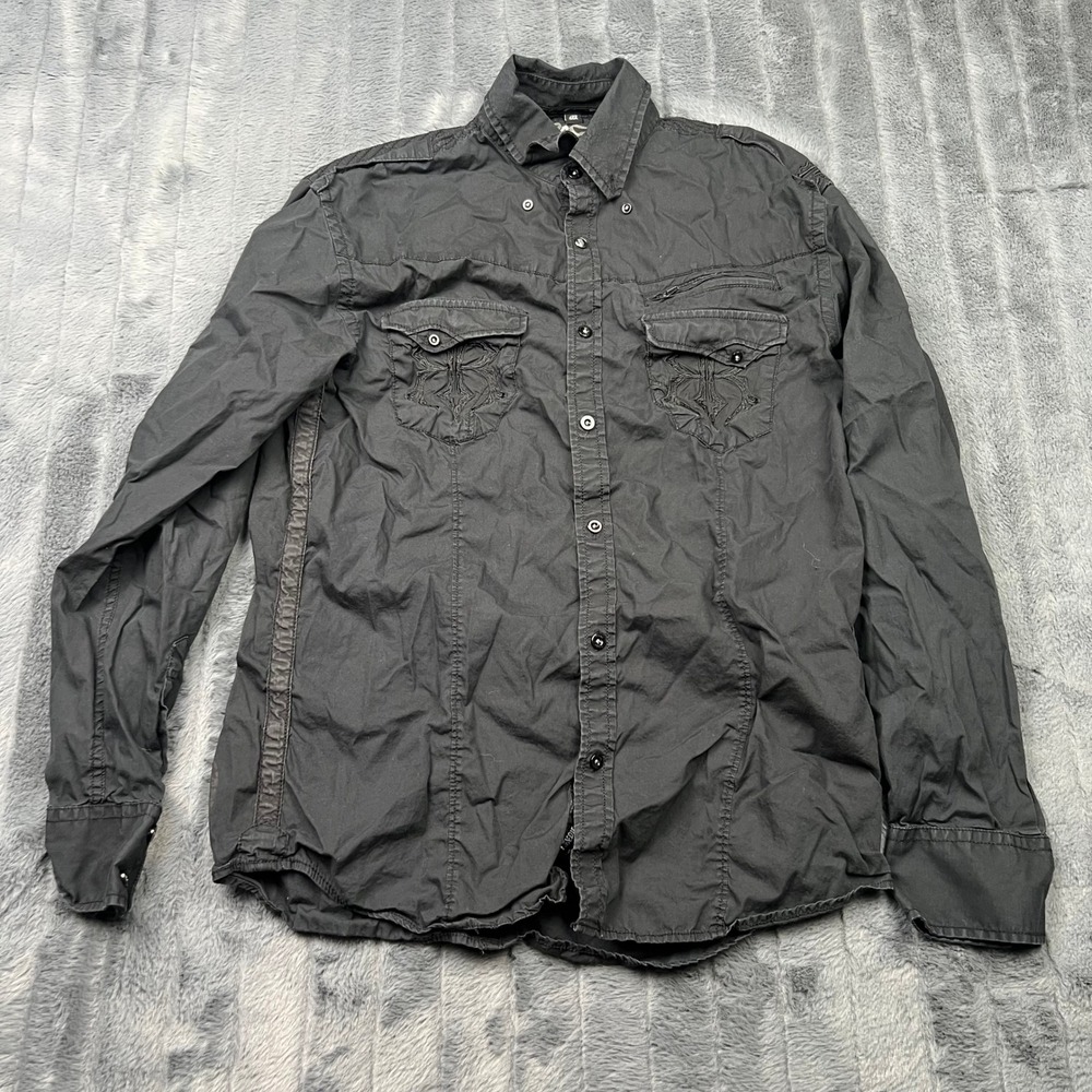 Roar Surplus Mens Black Long Sleeve Button Down Shirt W51199 Embroidery XXL